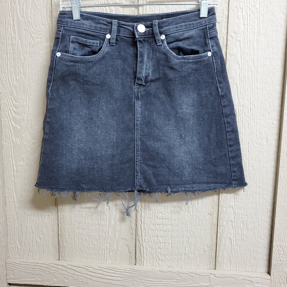 Blanknyc Womens 25 Black Denim Raw Hem Skirt